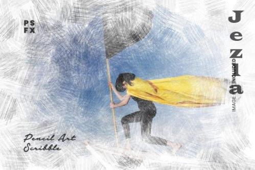 Pencil Art Scribble Photo Effect Psd
