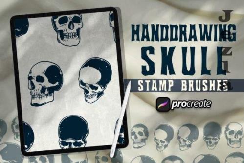 Hand Drawing Skulls Stamp Brush
