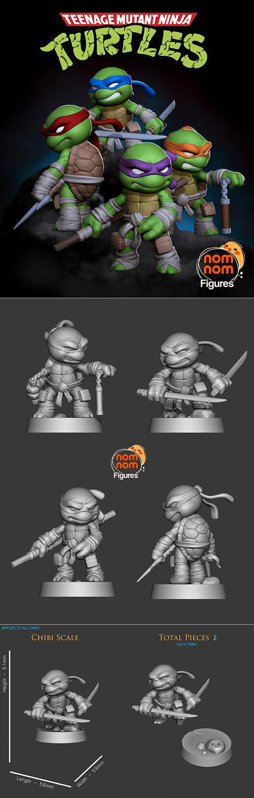 Chibi Ninja Turtles 3D Print Model