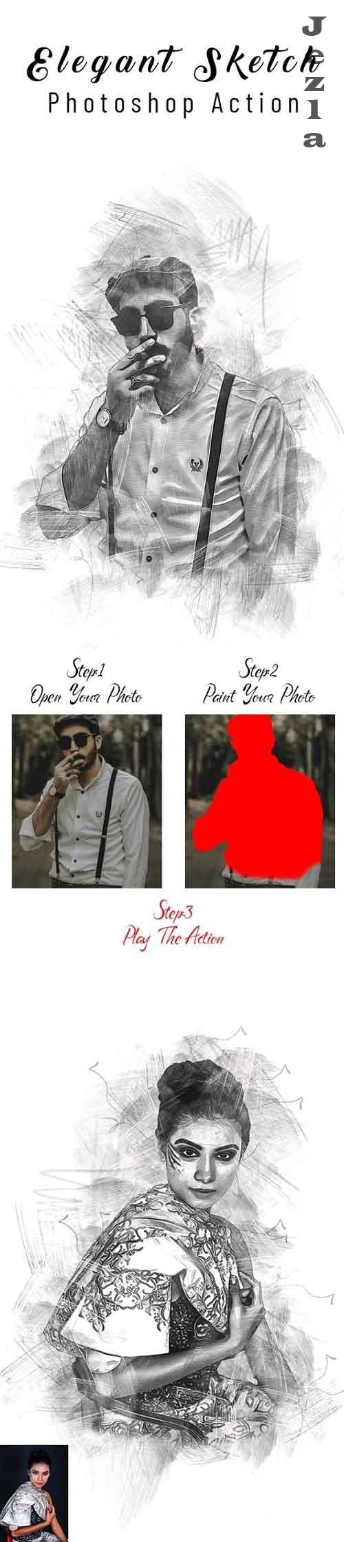Elegant Sketch Photoshop Action - 36836420