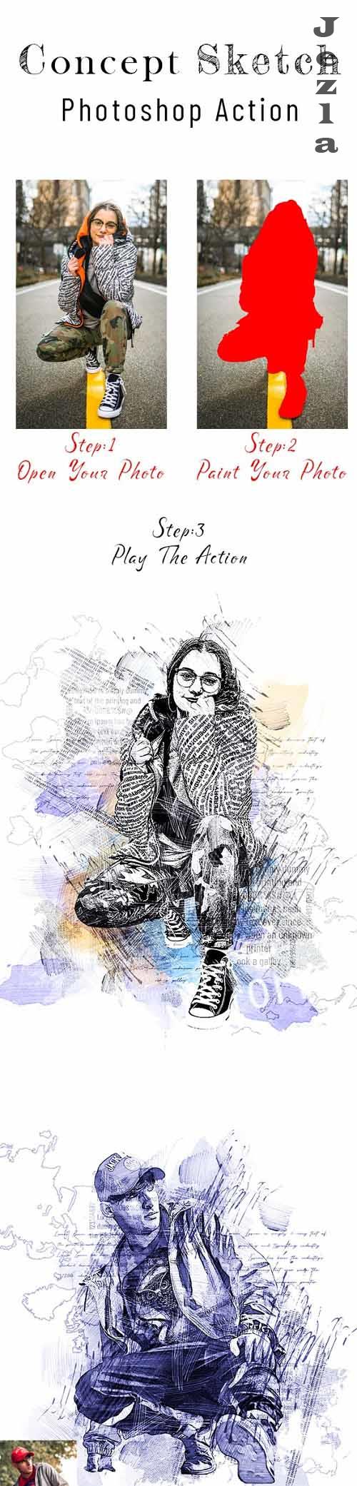 Concept Sketch Photoshop Action - 36836396