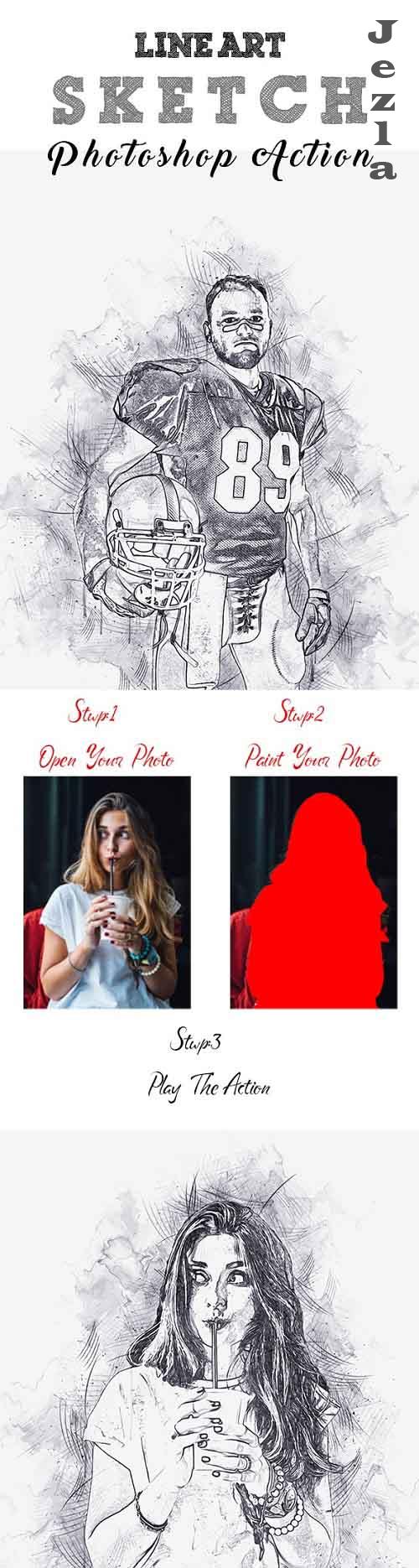 Line Art Sketch Photoshop Action - 36915466