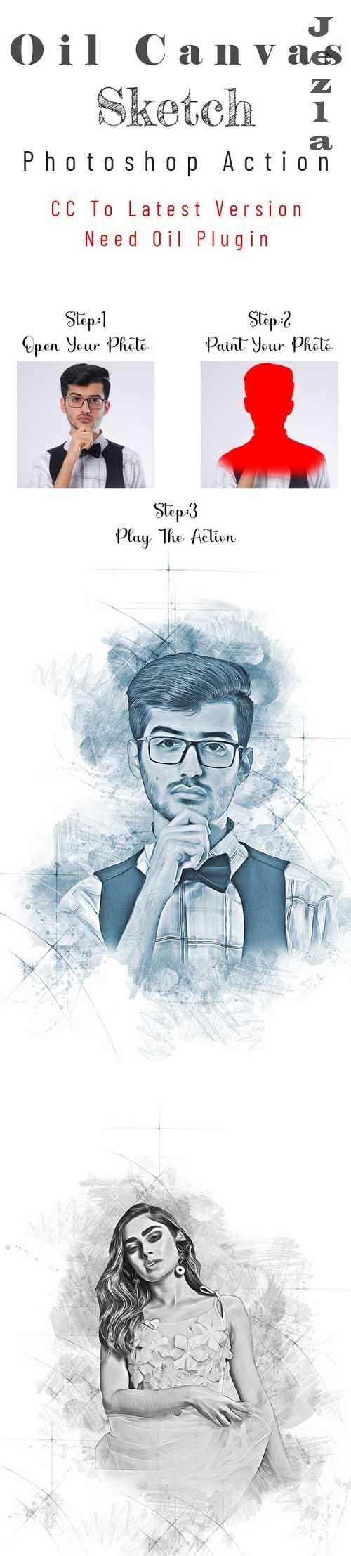Oil Canvas Sketch Photoshop Action - 36804493