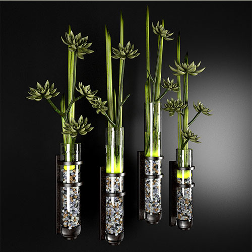 Glass vase with plants 6 3D Model