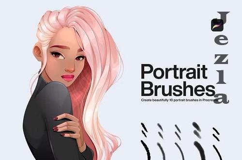10 Portrait Brushes Procreate - UVFLKAS