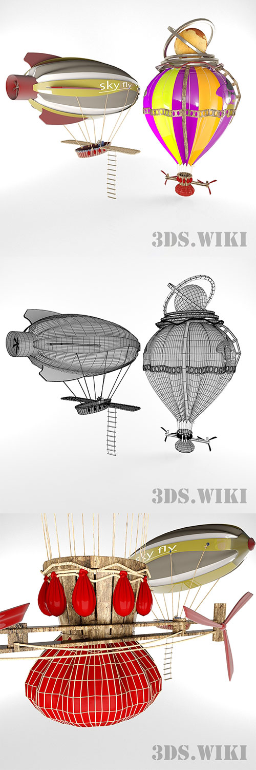 Thermal airship and hot air balloon 3D Model
