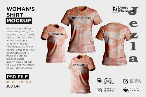 Woman's Shirt V-Neck Mockup - 7219597