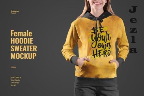 Female Hoodie Sweater Mockup - 7260858