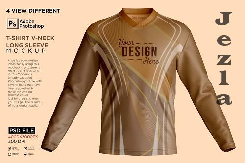 T-Shirt V-Neck Long Sleeve Mockup - 7234903