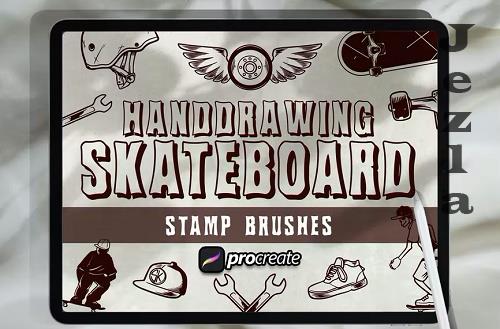 Hand Drawing Skateboard Brush Stamp