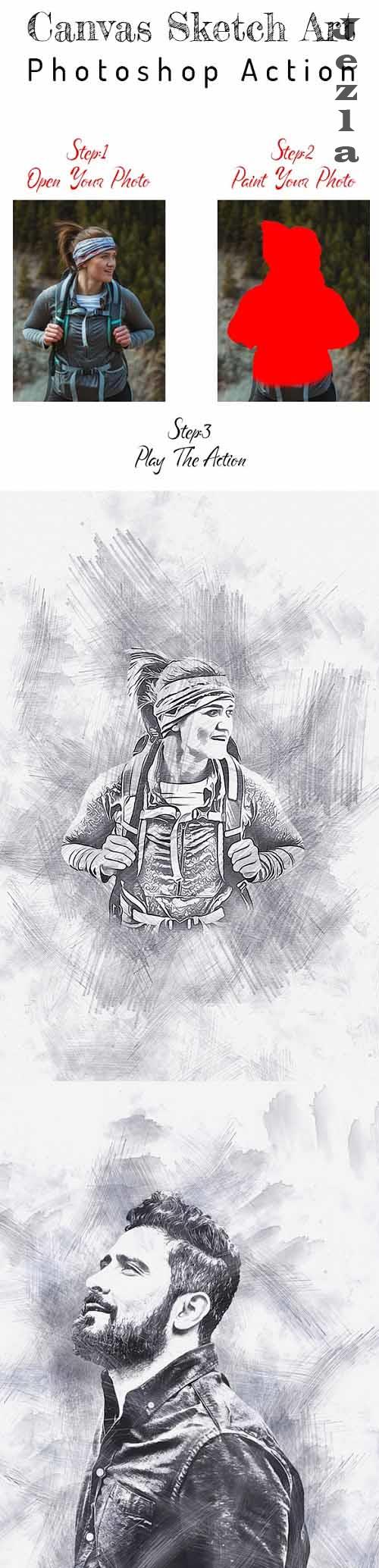 Canvas Sketch Art PS Action - 37149145