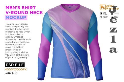 Men's T-Shirt Round V-Neck Mockup - 7250091