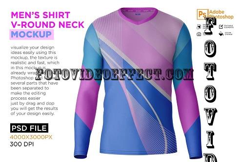 Men's T-Shirt Round V-Neck Mockup - 7250091