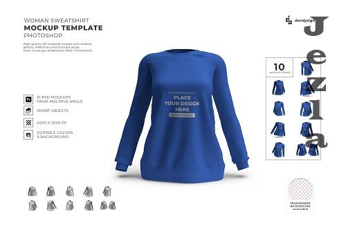 Woman Sweatshirt Mockup Template Set PSD - 1966728