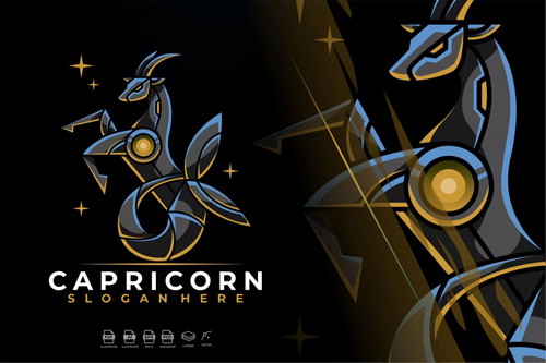 Modern Mecha Robotic Zodiac Capricorn Logo Design
