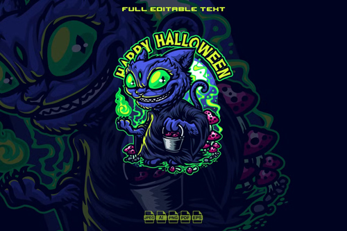 Halloween Cat Illustration Logo template