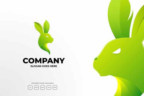 Head Green Rabbit Gradient Animal Logo Design