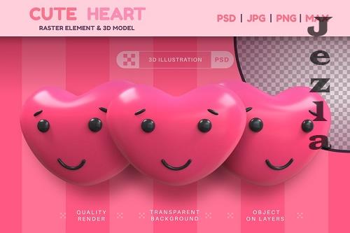 Set love realistic heart cartoon - 7285755