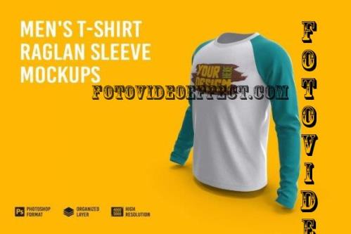 Men's Tshirt Raglan Sleeve Mockup - 7150689