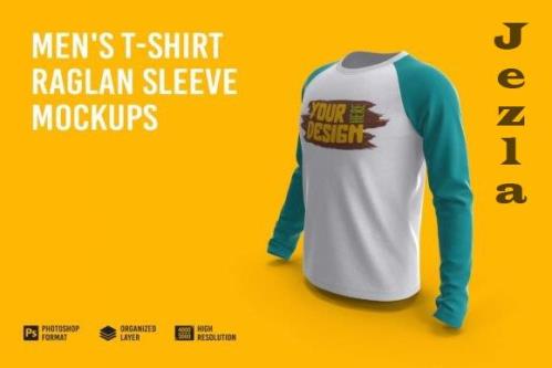 Men's Tshirt Raglan Sleeve Mockup - 7150689