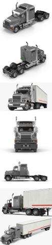 Trailer Truck Mack CHU613 Truck Rigged 3D Model