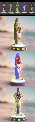 Surfers Marvel - Black Widow, Captain Marvel, MJ, Rogue, She Hulk 3D Print Model 