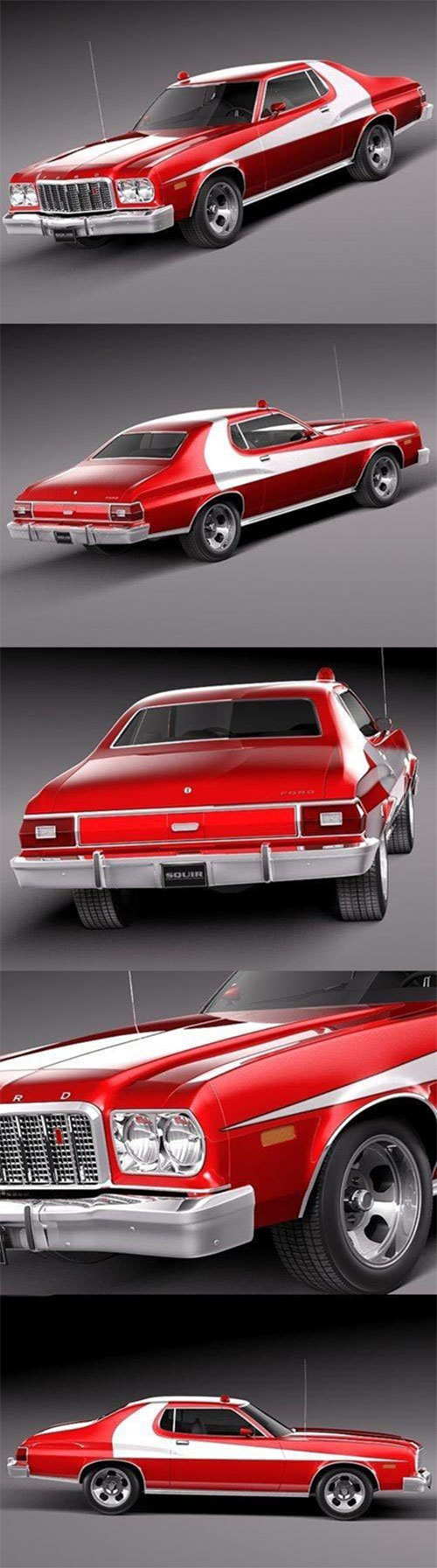 Ford Gran Torino 1975 Starsky n Hutch 3D Model