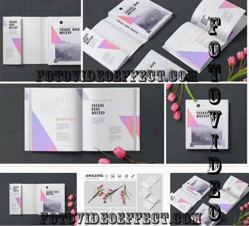 Square Book with Dust Cover Mockups - 7265295