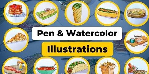 Pen & Watercolor Illustration Beginner's Approach to Paint Foods Around the World