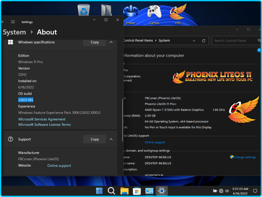 Windows 11 Insider Preview Phoenix LiteOS 22H2 Pro Build 22621.105 F76daeb5170123e1dacc5b791a952050