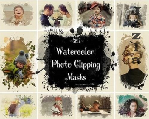 Watercolor Photo Clipping Masks, Frames set 2