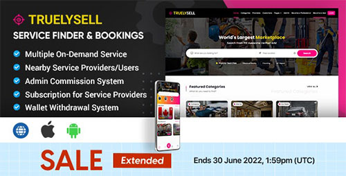 CodeCanyon - TruelySell v2.1.7 - On-demand Service Marketplace, Nearby Service Finder and Bookings (Web + Android + iOS) - 26400110