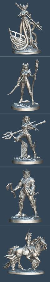 Sea Elf - Witch, Warrior Mage, Siren, Corsair, Cavalry 3D Print Model 