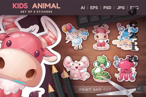 Cute Animals Bundle, Cartoon Sticker - 7322547