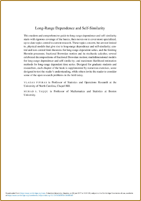 Long-Range Dependence and Self-Similarity 22b34c8be43d4971125a2f4a0c873fba