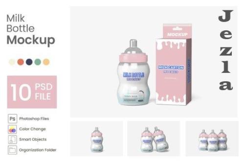 Milk Bottle Mockup - 10 PSD