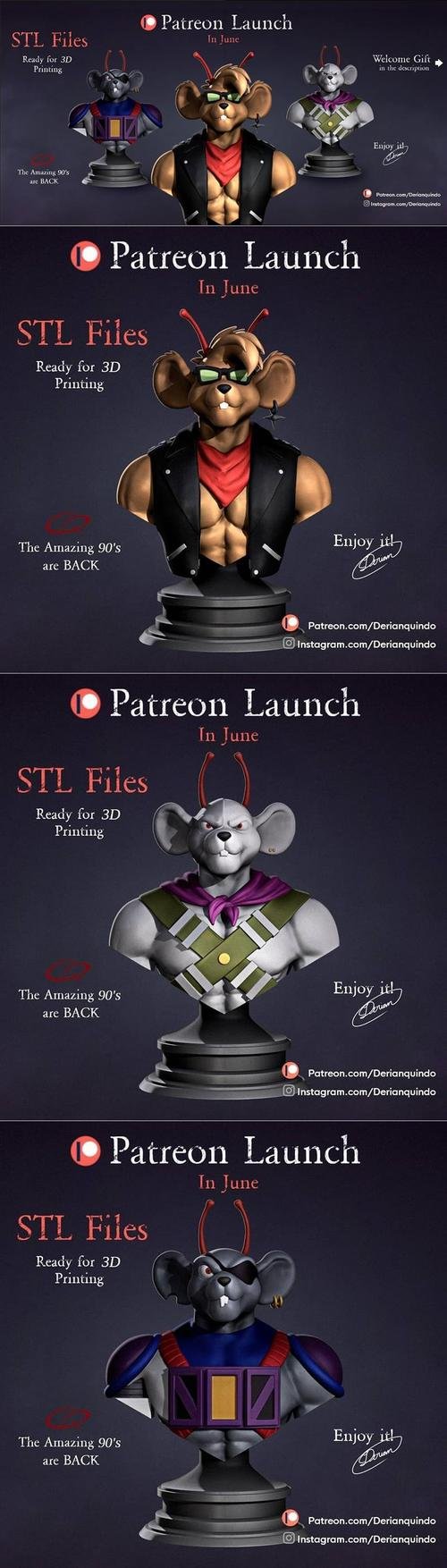 3D STL Biker Mice from Mars, Modo,Throttle,Vinnie