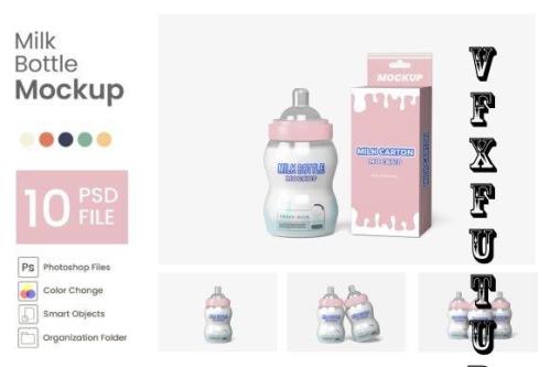 Milk Bottle Mockup - 10 PSD