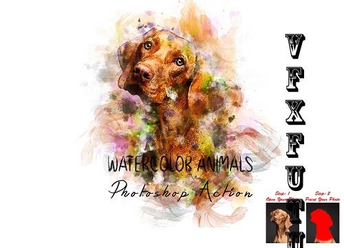 Watercolor Animals Photoshop Action - 7344339