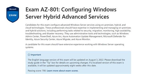 Exam AZ-801 Configuring Windows Server Hybrid Advanced Services