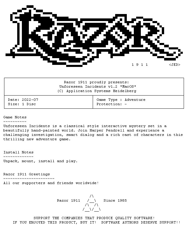 Unforeseen Incidents v1.2 MacOS Razor1911