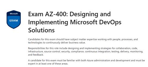 Exam AZ-400 Designing and Implementing Microsoft DevOps Solutions