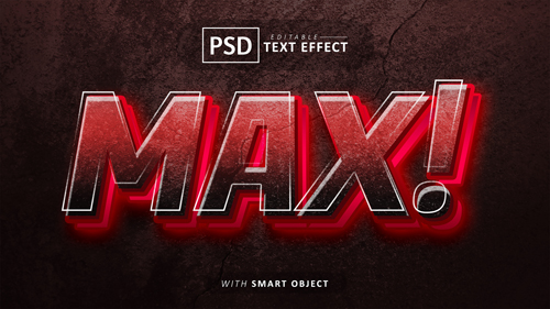 Red max 3d text effect editable psd
