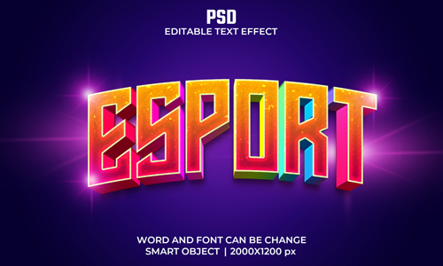 Esport colorful 3d editable text effect premium psd with background