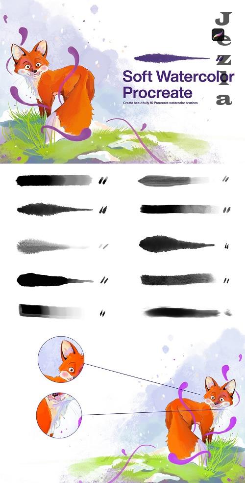 10 Soft Watercolor Brushes Procreate - 7370945