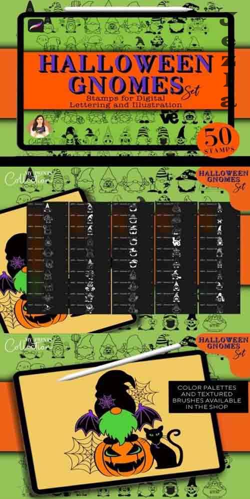 50 Halloween Gnome Procreate Stamp Set