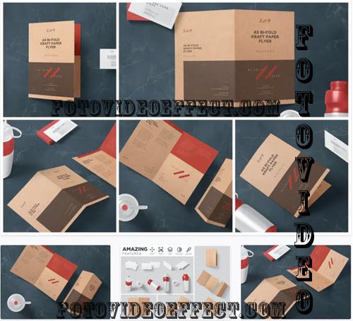 A5 Bi Fold Kraft Paper Flyer Mockups - 7320519