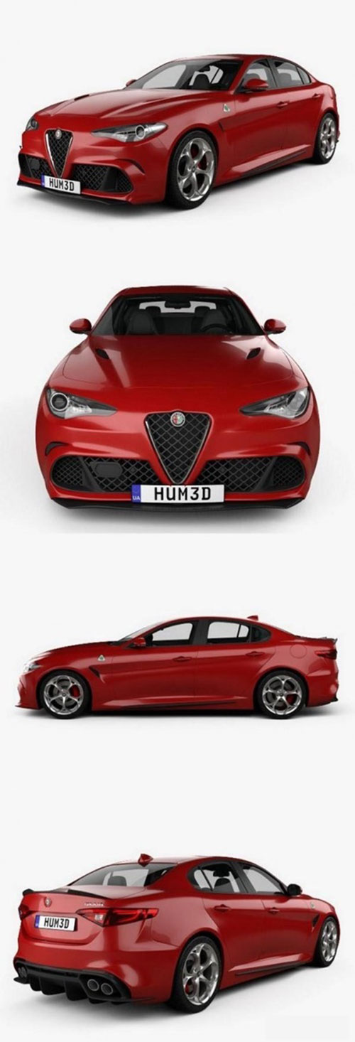 Alfa Romeo Giulia Quadrifoglio with HQ interior 2016 3D Model