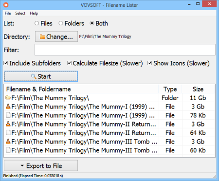 VovSoft Filename Lister 4.1.0