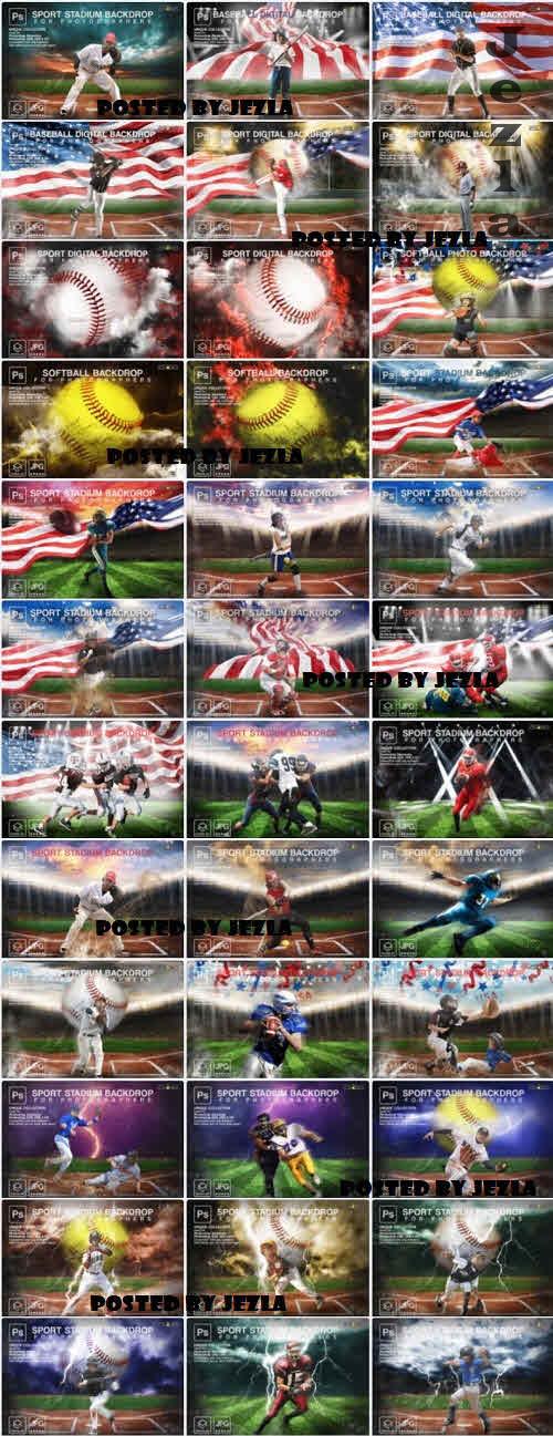 Football and Baseball  Backdrop Sports Digital Bundle